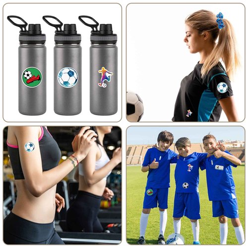 Kolewo4ever Soccer Party Favor Set with 20 Pcs Satin Soccer Scrunchies Hair Ties,20 Pcs Adjustable Soccer Bracelet and 100 Pcs Soccer Stickers Soccer Birthday Party Decoration for Sports Themed Party