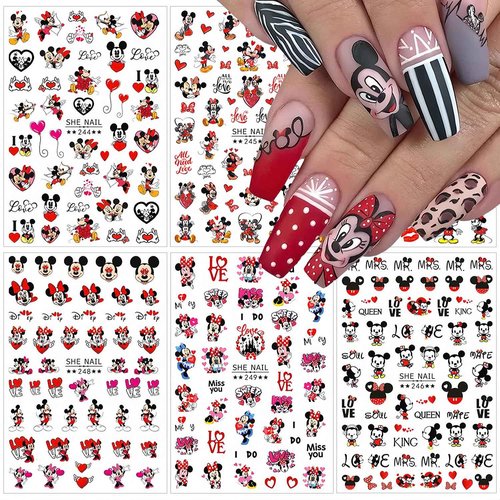 Cute Nail Art Stickers 6 Sheets - 3D Self Adhesive Cartoon Nail Decals for Valentine's Day - Heart Kawaii Charms for Women Girls - Nail Decoration Supplies