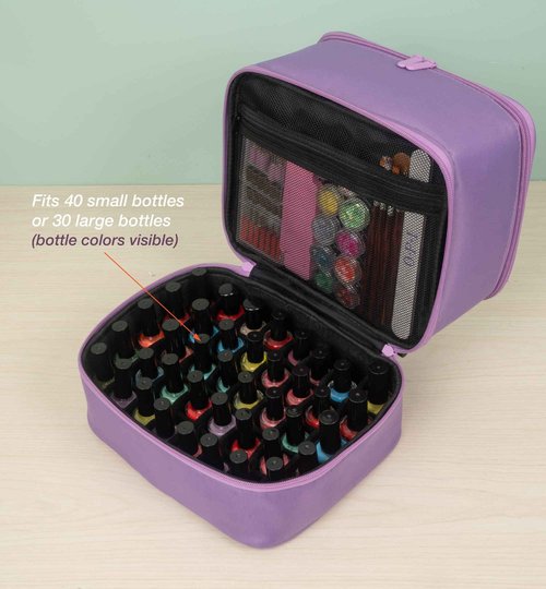 ButterFox Nail Polish Organizer Case Holder Holds 60 Bottles, Fits Nail Lamp, Duble-layer Storage for Nail Supplies and Accessories - Lavender Purple