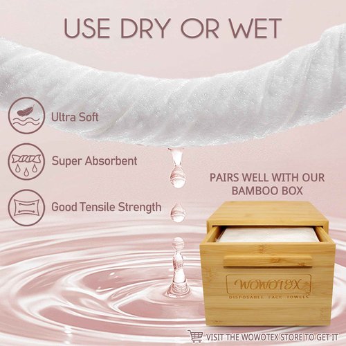 WOWOTEX 100% Cotton Disposable Face Towel 200 Count 10x12 Inch | Biodegradable Thick Soft One Time Use Dry Wipes for Sensitive Skin, Baby Care, Facial Cleaning, Makeup Removal