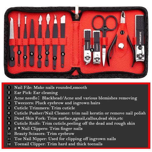 FAMILIFE Manicure Set Professional Manicure Kit 11 in 1 Gift Set for Women and Men Nail Kit and Nail Clippers 13PCS Nail Kit Nail Cutter Men Grooming Kit Pedicure Set Professional Manicure Set Steel