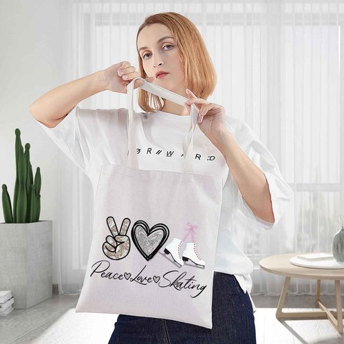 WZMPA Ice Skating Cosmetic Make Up Bag Figure Skating Inspired Gift Peace Love Skating Makeup Zipper Pouch Bag Skating Ice Merchandise (Peace Skating Tote)