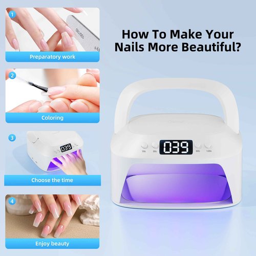 Glamne UV Gel Nail Lamp LED Nail Light Fast Dryer for Gel Polish Curing with Arm Rest Portable Handle 4 Timers Automatic Sensor Double Led Display