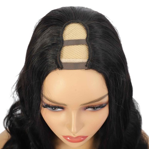 Amella Human Hair U Part Wig Body Wave Wigs for Black Women 150% Density U Shape Clip in Half Wig Glueless Wigs Full Head (16inch, Body Wave)