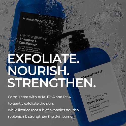 HommeFace Men’s The Skin Perfecting Body Wash with Pump, 16.9 Fl. Oz. - Korean Skincare Technology for Body Acne with BHA, AHA, PHA