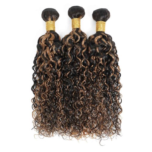 Anmetan Black and Brown Honey Blonde Highlight F1B30 Water Wave Human Hair Ombre Single Bundles, 12A Wet and Wavy Bundles Color Curly 100% Unprocessed Brazilian Virgin Remy Human Hair Soft Thick 12 In