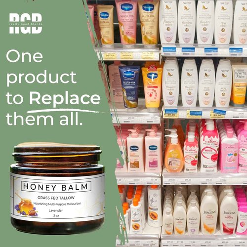 Really Good Blends - Tallow Honey Balm, Organic Body Butter, Grass-Fed Beef Tallow for Skin, Soothing All-Natural Moisturizer for Body and Face | Made in USA - 2 oz (Lavender)