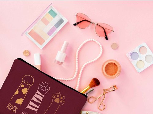 QGFM Cat Gifts for Women: Red Paw Makeup Bag With Zipper - Birthday Gifts for Cat Lovers