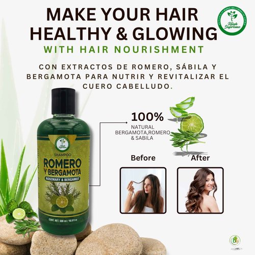 Romero, Sábila & Bergamota Shampoo (Rosemary, Aloe Vera & Bergamot) – 16.9 fl oz – Nourishing Hair Care – Natural Shine & Strength – Healthy, Beautiful Hair – Sulfate-Free (Pack of 2)