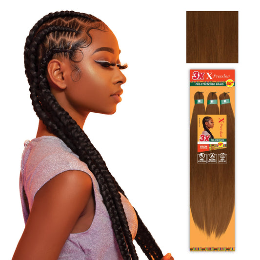 Sensationnel X-pression prestretched braiding hair - 3x braid 58 inch all kanekalon flame retardant synthetic braid for box braids and twists (1 pack, 30 LIGHTAUBURN)