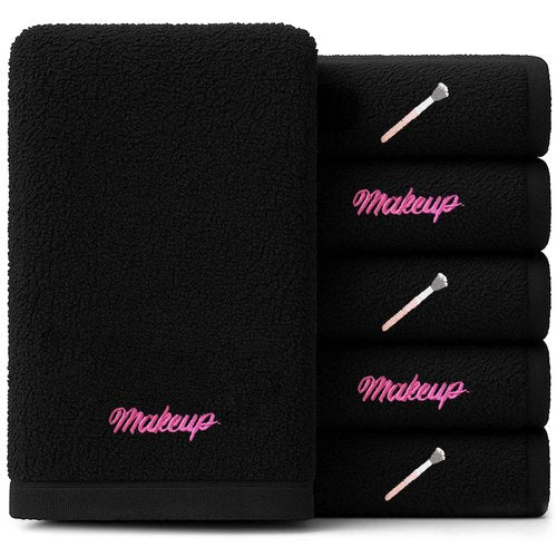 RIVERSIDE Black Makeup Towels - Pack of 6 (13x13) Soft Cotton Makeup Washcloths for Face - Reusable, Quick-Dry Makeup Remover Towels for Bathroom, Spa & Salon - Gentle on Skin - Brushes