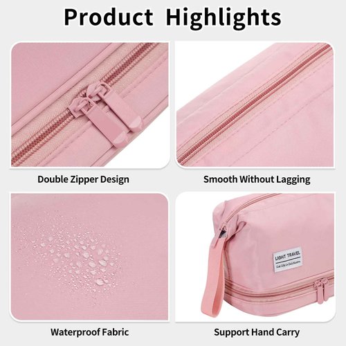 Haokuaile Hanging Travel Toiletry Bag for Women, Makeup Bag, Compact, sturdy, Lightweight, Waterproof, Simple and Practical, Functions As Both Cosmetic Organizer And Toiletry Bag (Woman, Pink)
