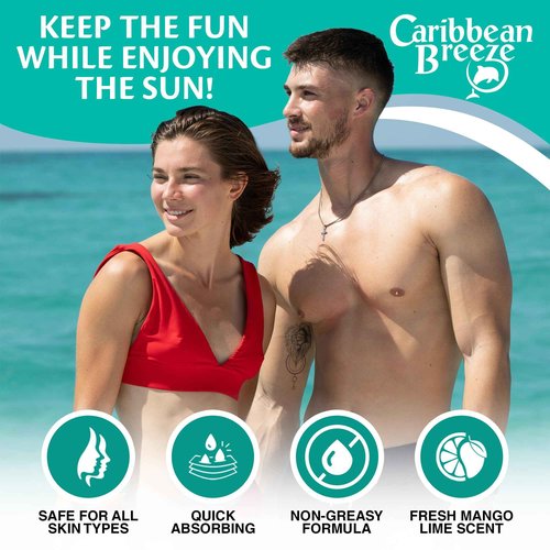 Coral Reef Safe Sunscreen SPF 30 Suntan Lotion, Mango Lime Scented Vacation Sunscreen, Reef-Safe Sunblock for Face & Body, Eco-Friendly, Water Resistant (80 Minutes), 4 Oz (120 mL) by Caribbean Breeze