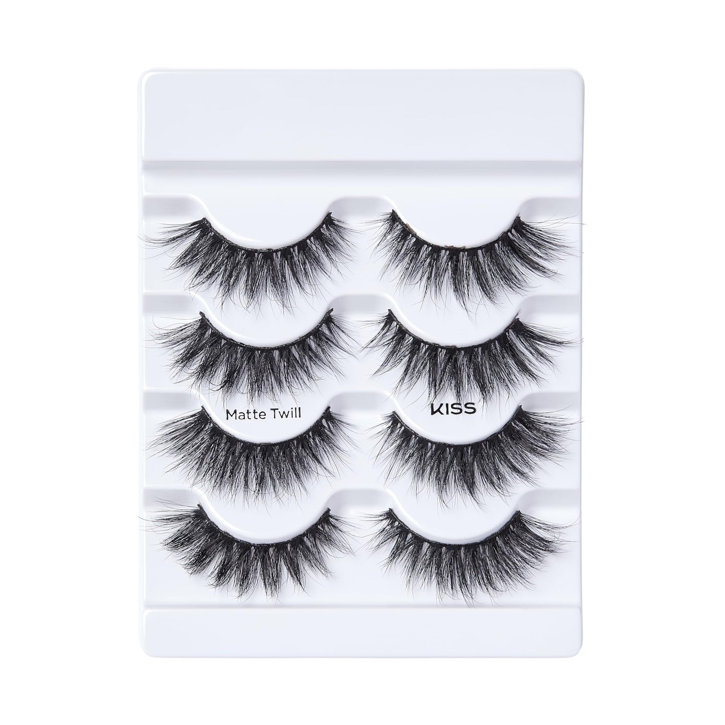 KISS Lash Couture Matte Black Faux Mink Eyelashes Multipack, Matte Twill, Black, Natural Looking, Cruelty-Free & Vegan, Holds Curl, Comfortable, Seamless, Knot-Free Band | 4 Pairs