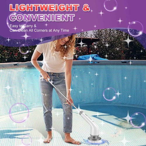 Electric Spin Scrubber, 2 Spin Speeds Cordless Shower Scrubber with 7 Replaceable Brush Heads & Adjustable Extension Arm, Shower Cleaning Brush for Bathtub Tile Floor