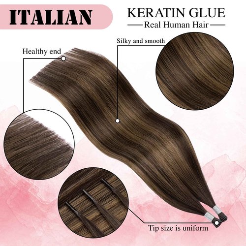Senmy Itip Hair Extensions Real Human Hair Dark Brown Ombre to Ash Brown Highlight Fushion itips Hair Extensions 18inch Human Hair I Tip Extensions 50g Real Human Hair Extensions