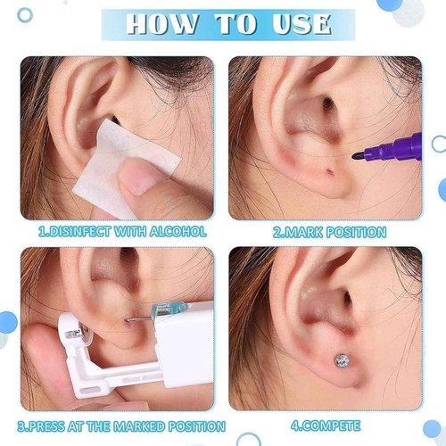 prgislew Ear Piercing Gun Kit - 45pc Disposable Kit with 6pc Self Piercing Gun, 6pc Built-in Earrings & Clean Tools for Cartilage, Tragus & Helix