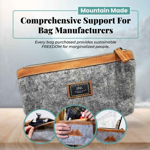 Mountain Made Wool and Pure Leather Luxury Travelers Small Cosmetic Bag, Toiletries, or Utility Bag For Students, Women and Men. Perfect size to fit inside your purse.