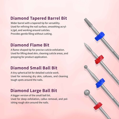 Delanie Professional Nail Drill Bit Set, 7 Pieces with Holder, Carbide and Diamond Bits, Model BS001