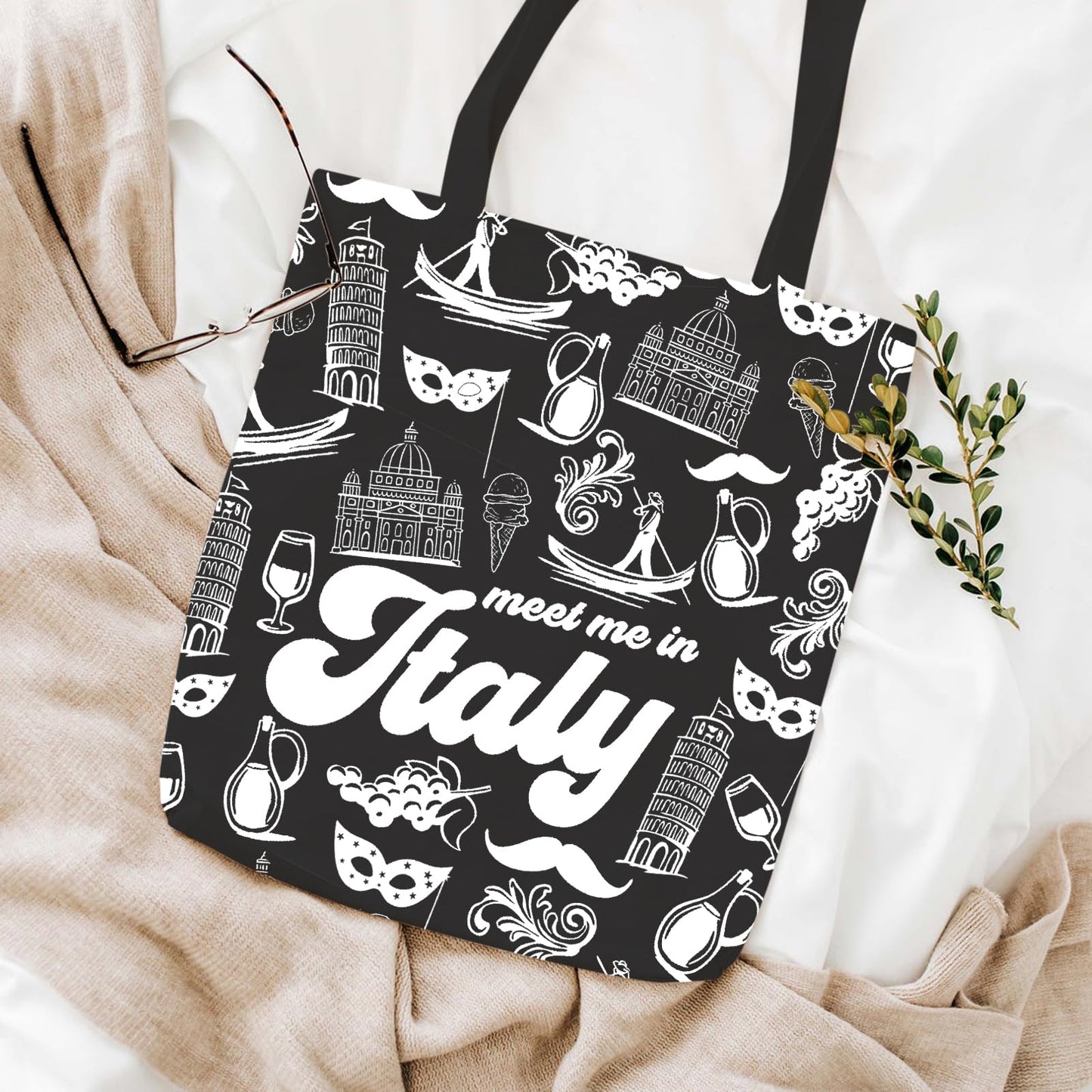 WCGXKO Italian Gift Italy Travel Gift Italy City Italy Trip Italy Trip Shopping Bag Tote Bag (ITALY black tote)