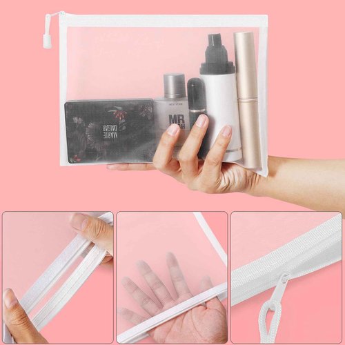 Sinzip 12 Pieces Zipper Nylon Mesh Pouch, Mesh Cosmetic Bags Makeup Bags Pencil Case, Multipurpose Travel Bags for Cosmetic School Office Supplies and Travel Accessories (White, A5)