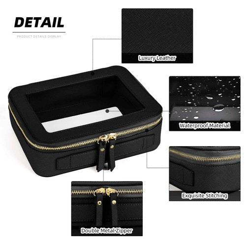Valleycomfy Clear Cosmetic Bag Set Travel Toiletry Bag Set,Clear Makeup Organizer Bag with Visual Window Double Zipper,Black