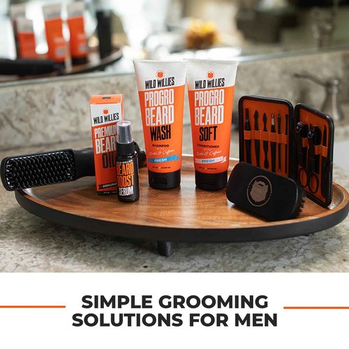Wild Willies Beard Care Kit for Men - Beard Grooming Set with Oil, Shampoo, Comb & Brush - Men’s Care Set