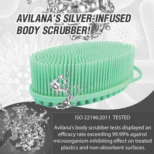 Avilana Silver-Infused Green and Lavender Silicone Body Scrubber Bundle - Serene and Soothing Dual-Tone Set