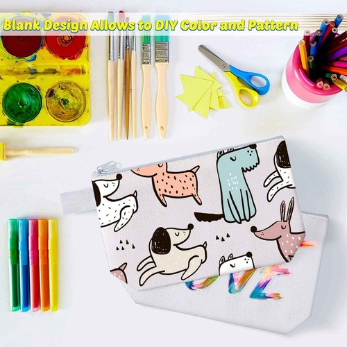 Weewooday 12 Pieces Blank Canvas Makeup Bags with Bottom Handle Bulk Sublimation Zipper Pouch Canvas Cosmetic Bags for Women Student Thanksgiving Christmas DIY Craft Travel Toiletry Pencil(White)