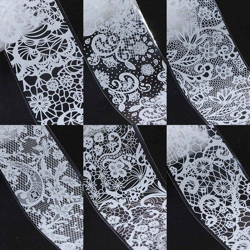 SILPECWEE 20 Rolls Lace Nail Foil White and Black Nail Transfer Foil Flower Nail Art Foils Decals Holographic Foils for Nails Manicure Stickers for DIY Acrylic Nails Decoration