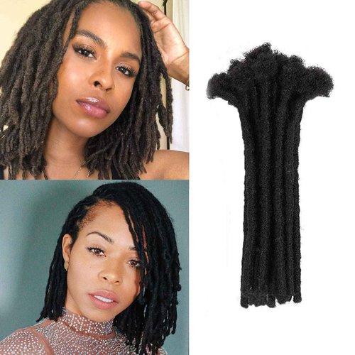 WacanDan Dreadlock Extensions, 8inch Human Hair, 30 Strands, Natural Black, Handmade Solid Color Crochet Loc Extensions, 0.6cm Width, Hair Extension for Women/Men/Kids