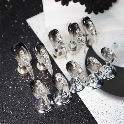 Halloween Press on Nails Handmade Nails with Glue,Luxury Gothic Medium False Nails with Eagle Claw Nail Art,Black Gradient False Nails Muti-Layer Gel Handmade Nail Press ons for Women (Size S)