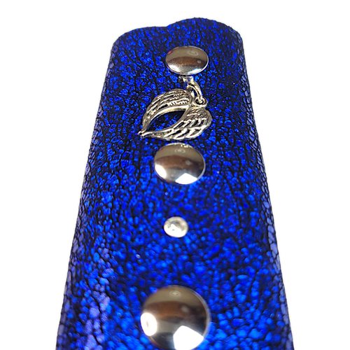 BLUE Glitter Leather Hair Wrap 6" inch to 22" - Handmade Ponytail Sleeve Long Hair Protector Frizz Saver | Colorful Bike Hair Tie Motorcycle Helmet Accessory Fringe & Crystals Made in USA (8 inch)