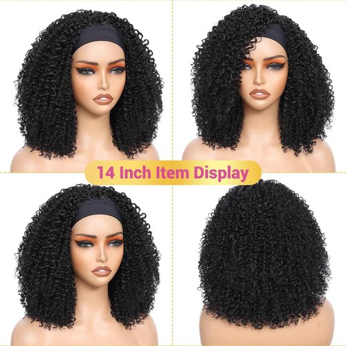 Urbeauty Short Kinky Curly Headband Wigs for Black Women Human Hair Soft Feeling Protein Silk Synthetic Hair Soft Lightweight Glueless Quick Install, Beginner Friendly Daily & Flip Over Wig