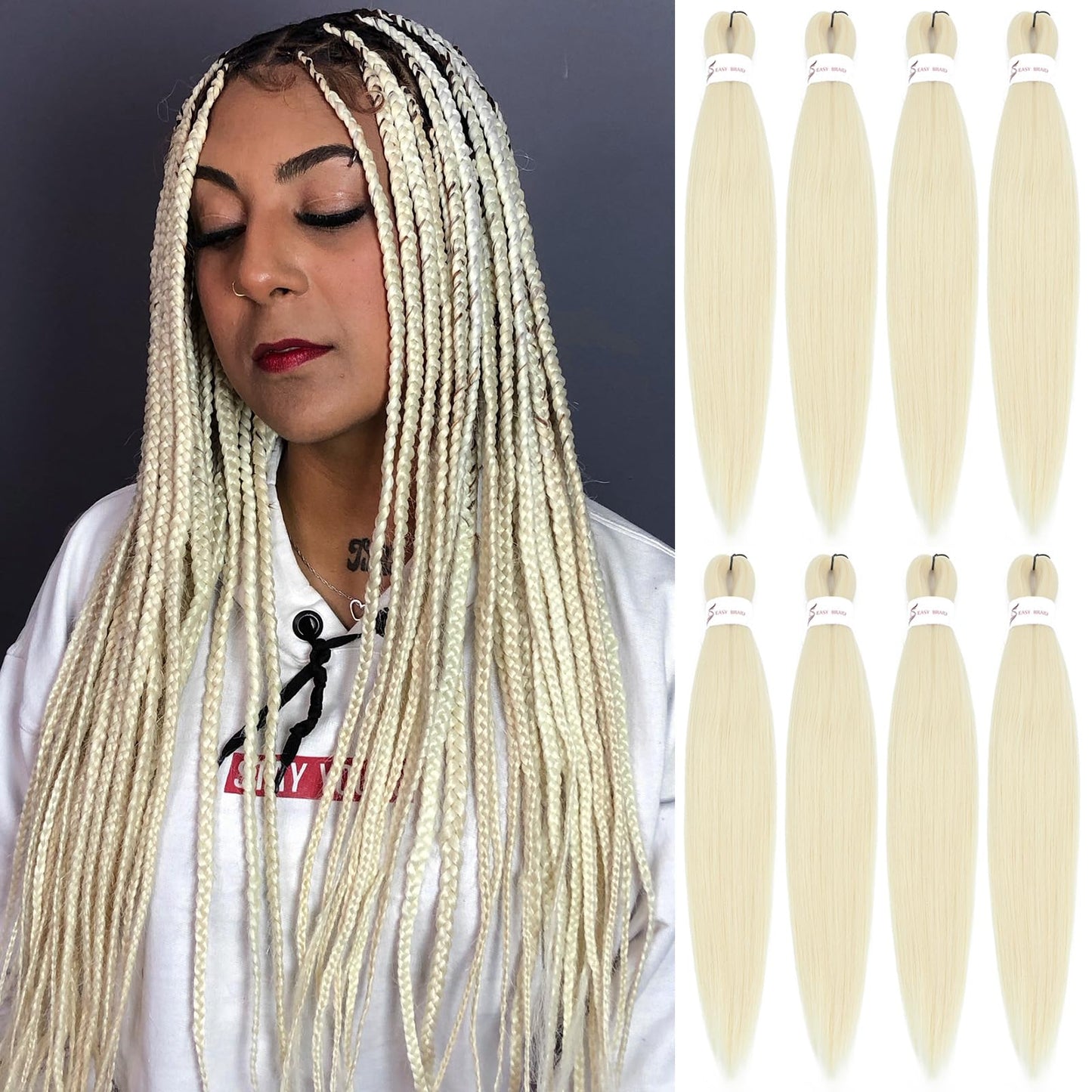 Braiding Hair Pre Stretched 22 Inch 8 Pack Braiding Hair Extensions Itch Free Soft Yaki Texture Hot Water Setting Synthetic Crochet Braids Hair For Women Girls (22Inch,613#)