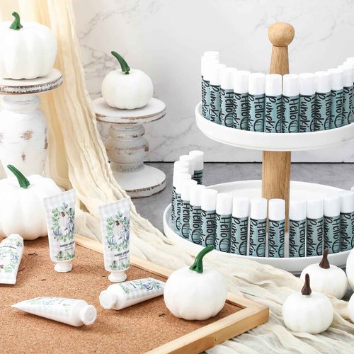 Heigble 144 Pcs Fall Pumpkin Lip Balm Hand Cream Set Party Favors, Include 36 Blue Pumpkin Lip Balm 36 Moisturizing Hand Cream 36 Bags 36 Cards and Ropes for Autumn Accessories Gifts