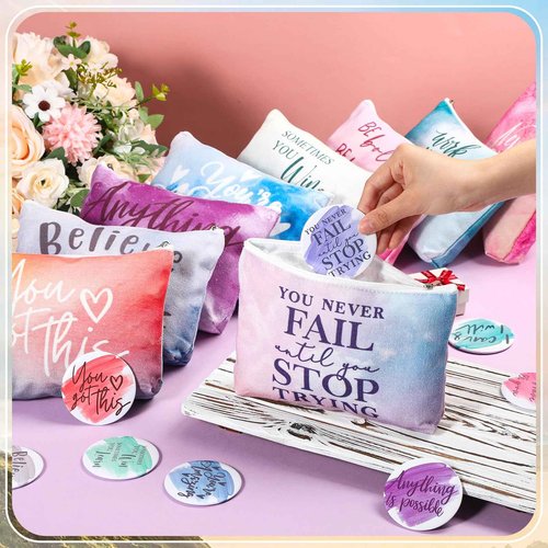 Vercraft 20 Pcs Employee Appreciation Gifts Inspirational Canvas Makeup Bags Compact Mirror Bulk Cosmetic Bags Portable Mirror Thank You Gifts for Women Christmas Nurse Practitioner (Motivation)