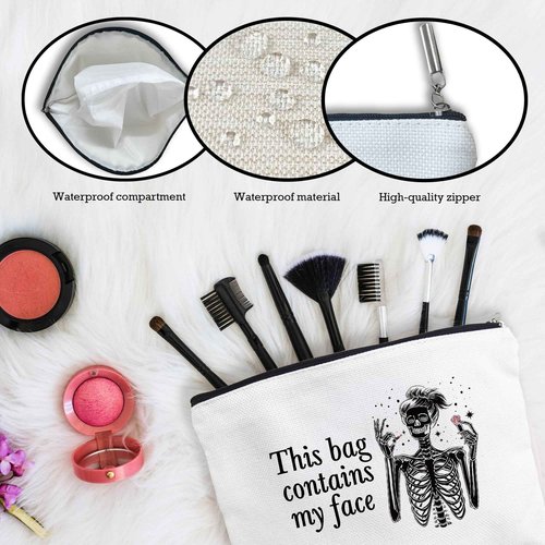 Goth Make Up Bags For Women, Toiletry Bags For Traveling Women, Small Makeup Pouch, Make Up Travel Bag Organizer, Skeleton Cosmetic Travel Bag Spooky Funny Gifts For Women (A16)
