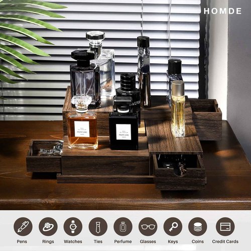 Homde Cologne Organizer - 4 Tier Perfume Display Tray with Hidden Drawers - Perfect for Men Essentials Accessories - A Great Gift for Men