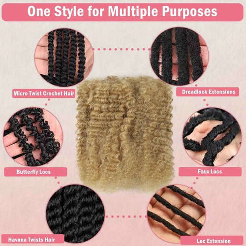 Unipearl Afro Kinkys Bulk Human Hair for Dreadlock Extensions 50g/Pack 18 Inch Honey Blonde 100% Afro Bulk Human Hair for Twists Repair Locs and Kinky Braiding Hair