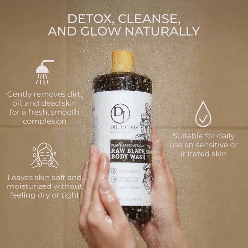 Dr Jacobs Naturals Authentic African Raw Black Soap, All-In-One Cleanser for Face Wash, Sensitive Skin Body Wash, Shampoo, Shaving Soap | Shea Butter Moisturizing and Nourishing Formula | 32oz 1pk