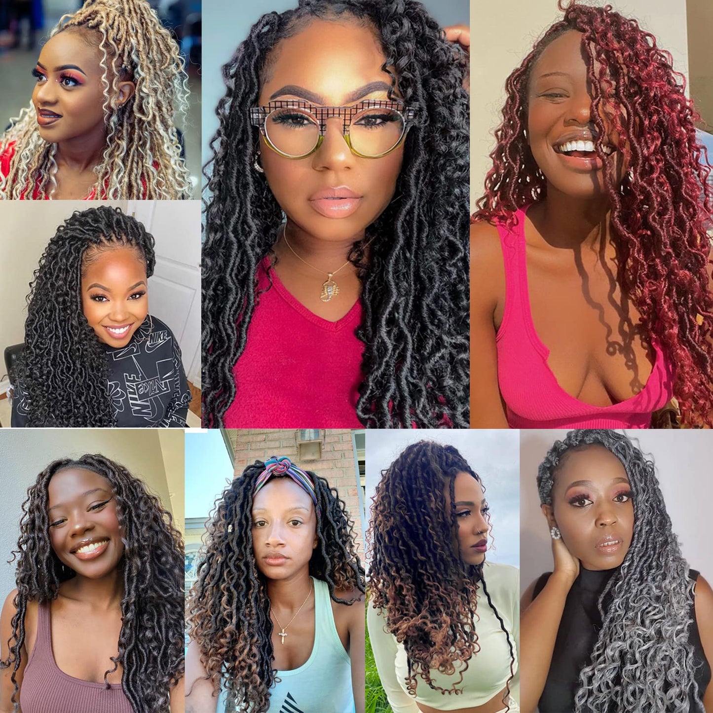 Goddess Locs Crochet Hair 10 Inch, 7 Packs Faux Locs Crochet Hair for Black Women, Boho Locs Crochet Braids Pre Looped River Locs Crochet Hair with Curly Ends (10 Inch 7 Packs, 1B/Purple)