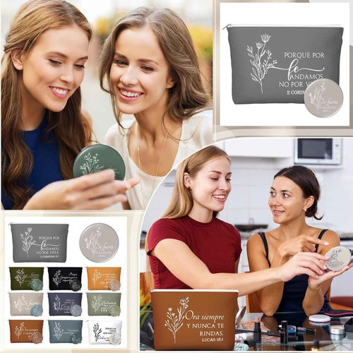 Kacctyen 30 Sets Christmas Religious Gifts Makeup Bags Spanish Christian Gifts for Women Bulk Bible Verse Advent Calendar Regalos Cristianos para Mujer for Canvas Pouch Compact Mirrors (Boho Color)