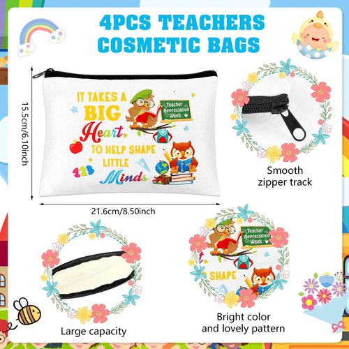 HOWAF 16 Pcs Teachers Appreciation Gift Set, 4pcs Thank You Teacher Makeup Cosmetic Bags 12pcs Teacher’s Key Chain for Graduation End of Year Gift for Teacher Women, Teacher’s Day Gift Set