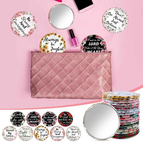 36 Pcs Mini Christian Compact Mirror Christian Gifts Bulk Floral Bible Verse Mini Compact Mirrors Religious Scripture Gifts Inspirational Portable Mirror for Women Coworkers Church Party Favors