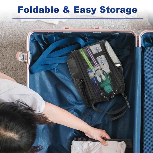 Cosmos Mesh Shower Caddy Toiletry Organizer Hanging Shower Tote Bag, Quick Dry Shower Organizer Portable Bath Bag with Durable Zippers & Side Pockets for Travel, Gym, Swimming, Beach and Camp