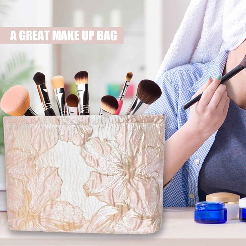 KeYaMee Makeup Bag Travel Cosmetic Bags for Purse Women Organizer Pouch Toiletry Bags with Zipper Large Capacity 035pinkflower