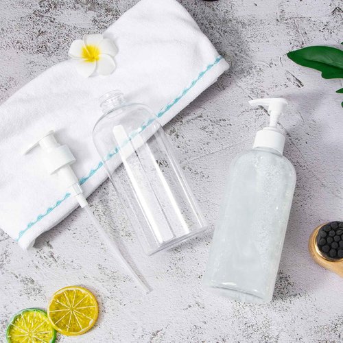 Yebeauty Plastic Pump Bottle, 4 Pack 17oz/500ml Stylish Shampoo Bottles Refillable Hand Pump Bottle Dispenser with Press for Massage Oil, Liquid Hand, Clear
