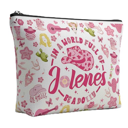 Wybgno Pink Cowgirls Makeup Bag, Country Music Lover Gift Silky Lining Cosmetic Pouch, Western Country Pink Dolly Theme Gift for Women Country Music Fans