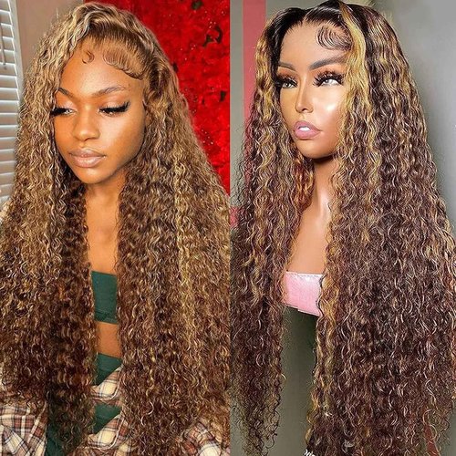 Habiliana Human Hair Wig 200% Density HD Highlight P4/30 Deep Wave Lace Front Wigs Human Hair Real Full Large Lace 13X6 Lace Front Wigs Pre Plucked for Black Women